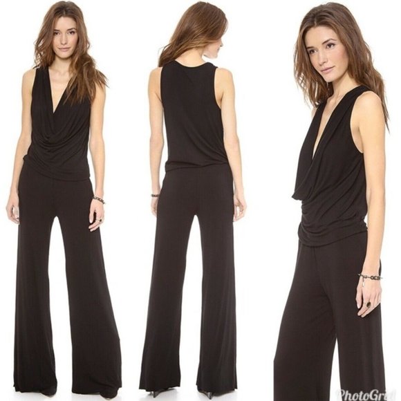 Young Fabulous & Broke Pants - Young Fabulous Broke Black Lisle Wide Leg Jumpsuit